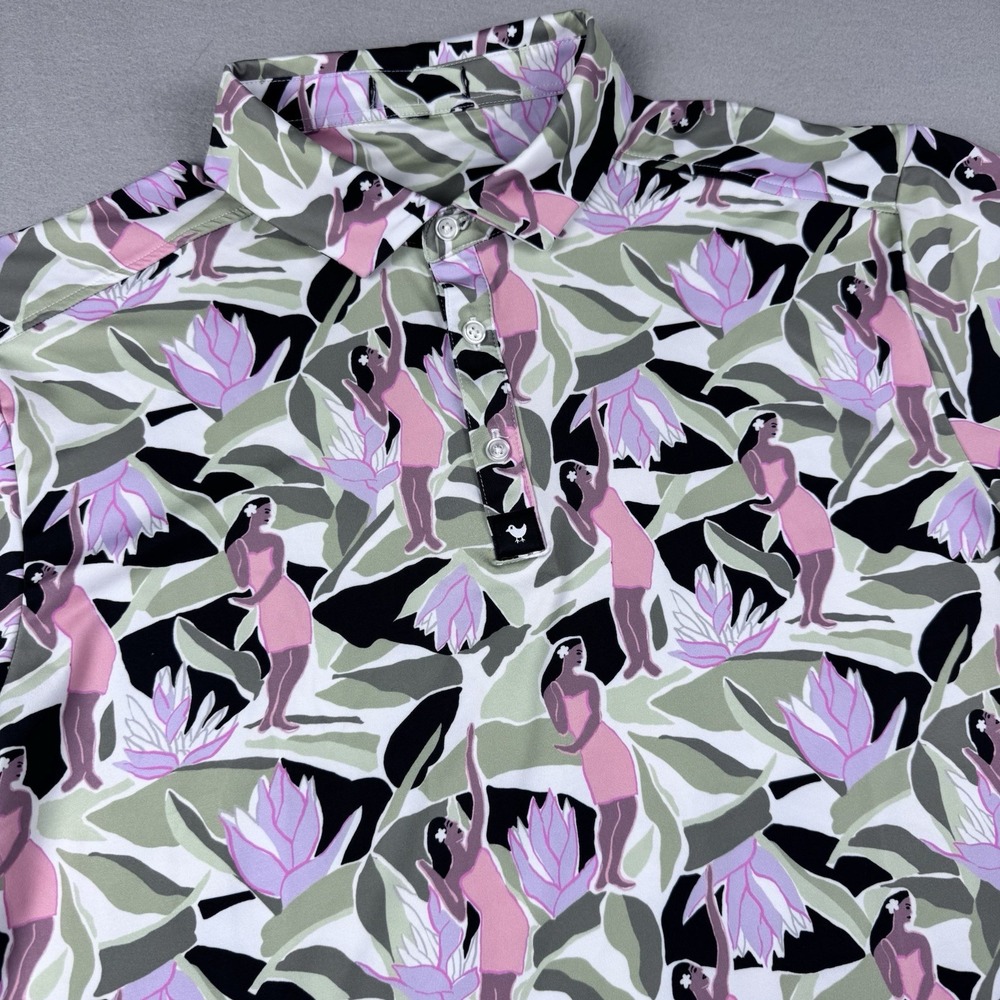 Bad Birdie Core Performance Polo Men XL Floral AOP Golf Wicking Stretch Aloha